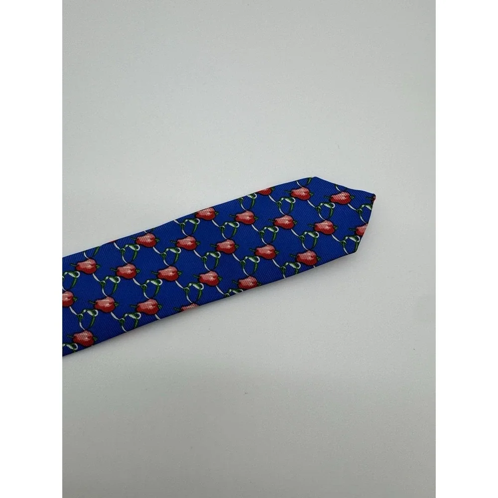 North Shore Rumson NJ Silk Tie Blue Red Fruit Pattern Necktie Classic Preppy